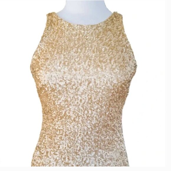 Sorella Vita Prom Bridesmaid Black Tie Ivory Gold Sequin Gown Leg Split Size 18 - Picture 6 of 8